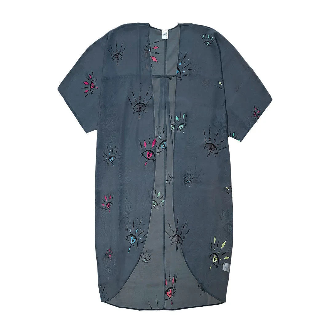 Mørkegrå Kimono #Breeze med XL øje mønster i farver - One Size sold by Dropps by Szhirley product image thumbnail 3