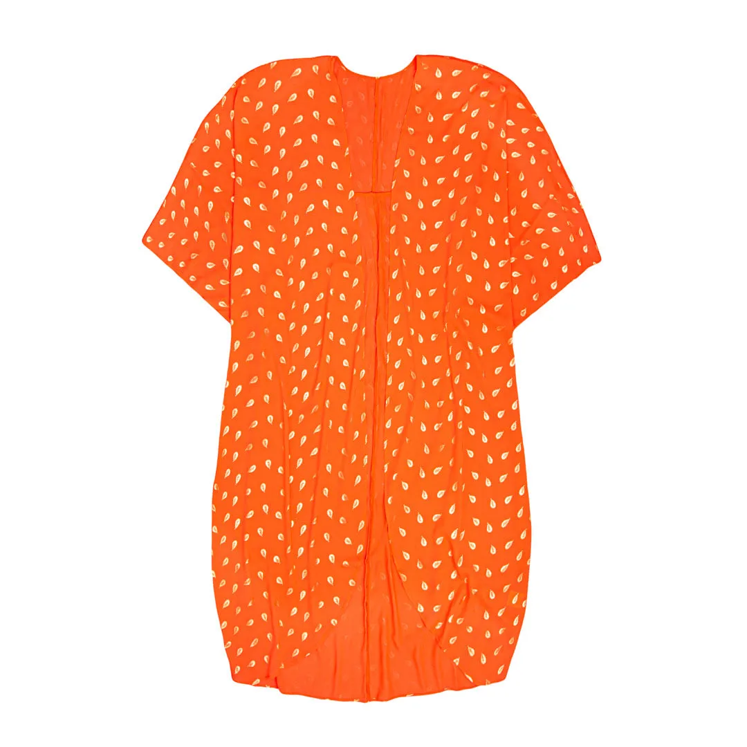 Kimono i blodappelsin farve #Breeze med fjerprint i guld - OneSize sold by Dropps by Szhirley product image thumbnail 3