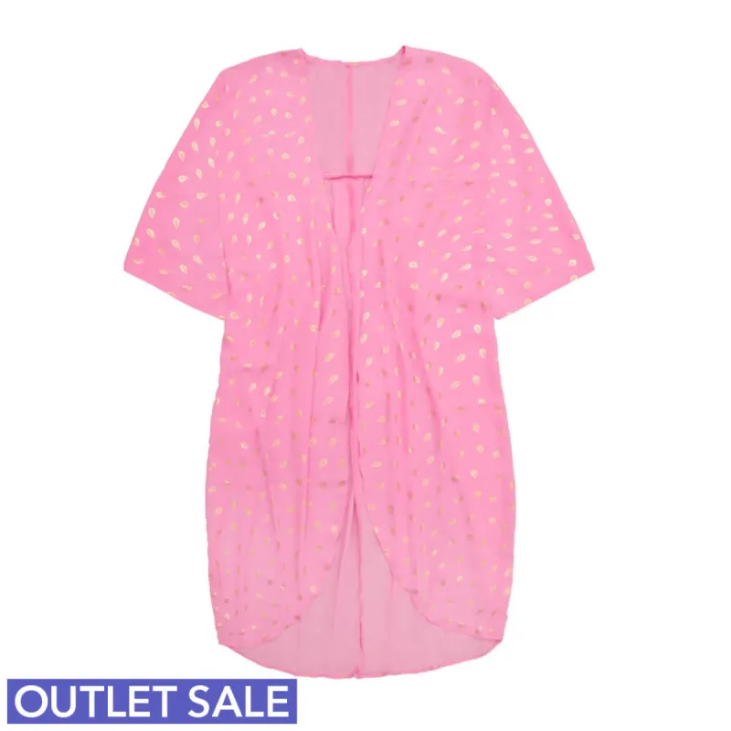 #Breeze - Lyserød / pink Kimono med fjerprint i guld - One Size sold by Dropps by Szhirley