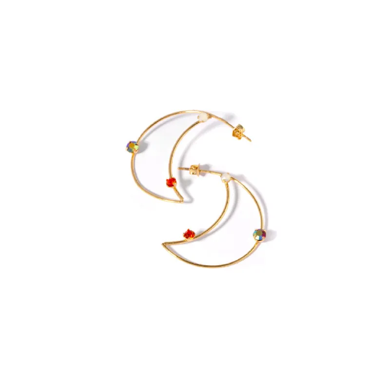 Måne øreringesæt med halvmåner og farvede zirkoner - #CrystalMoon - 18 karat forgyldning sold by Dropps by Szhirley