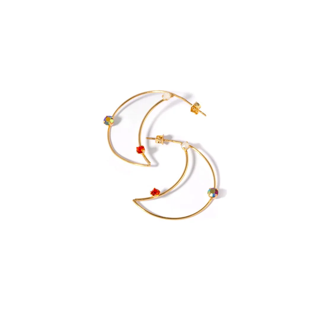 Måne øreringesæt med halvmåner og farvede zirkoner - #CrystalMoon - 18 karat forgyldning sold by Dropps by Szhirley