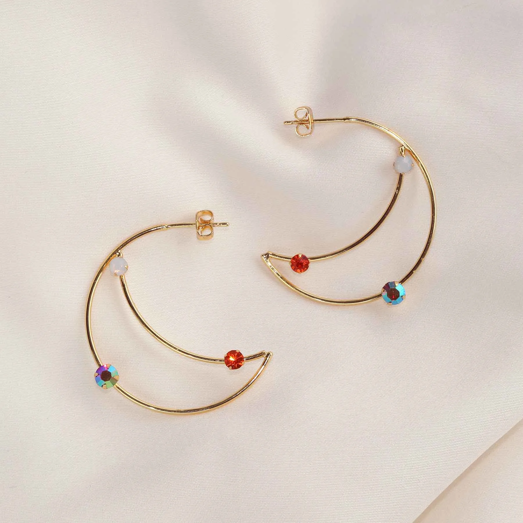 Måne øreringesæt med halvmåner og farvede zirkoner - #CrystalMoon - 18 karat forgyldning sold by Dropps by Szhirley product image thumbnail 5