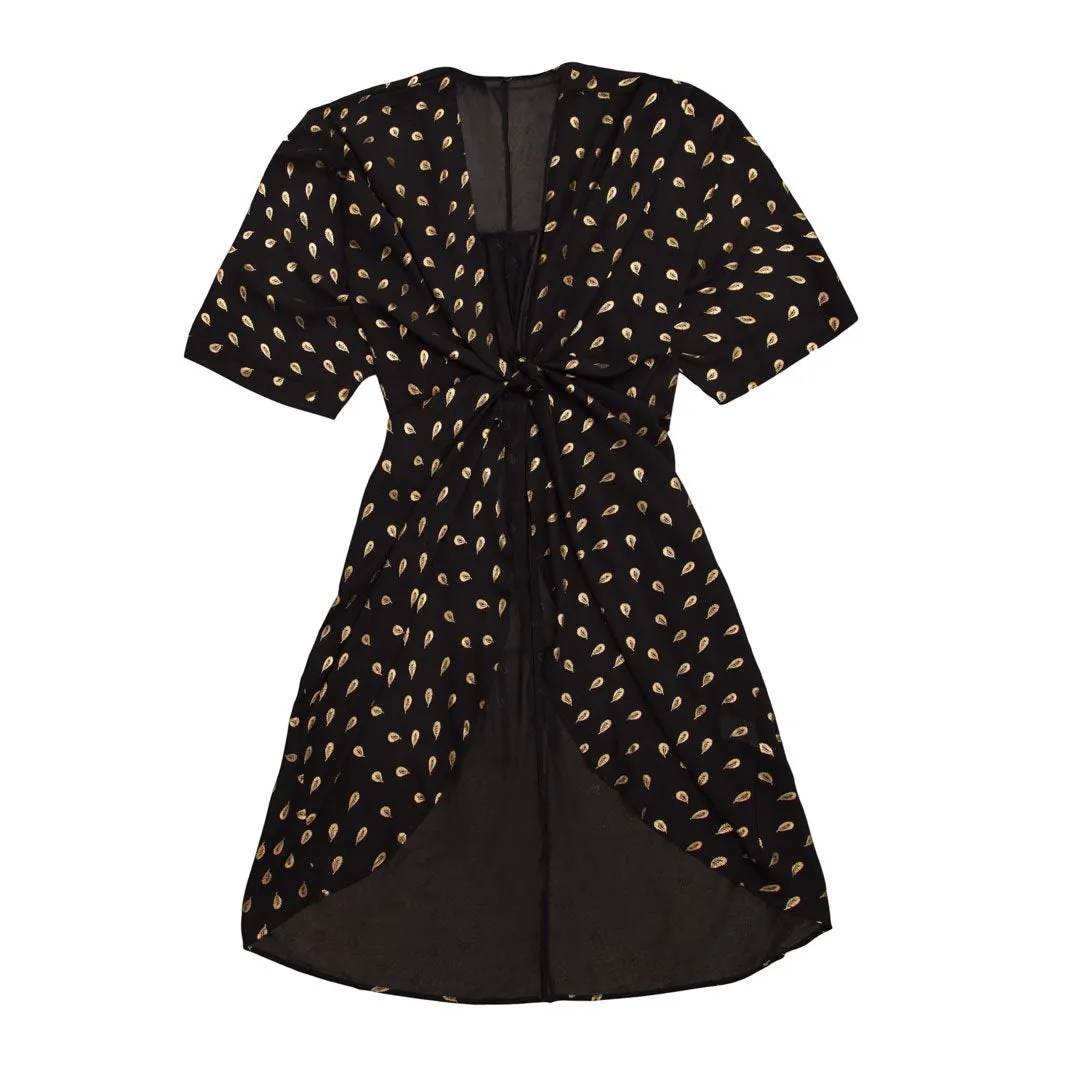 Sort Kimono #Breeze med fjerprint i guld - One Size sold by Dropps by Szhirley product image thumbnail 2