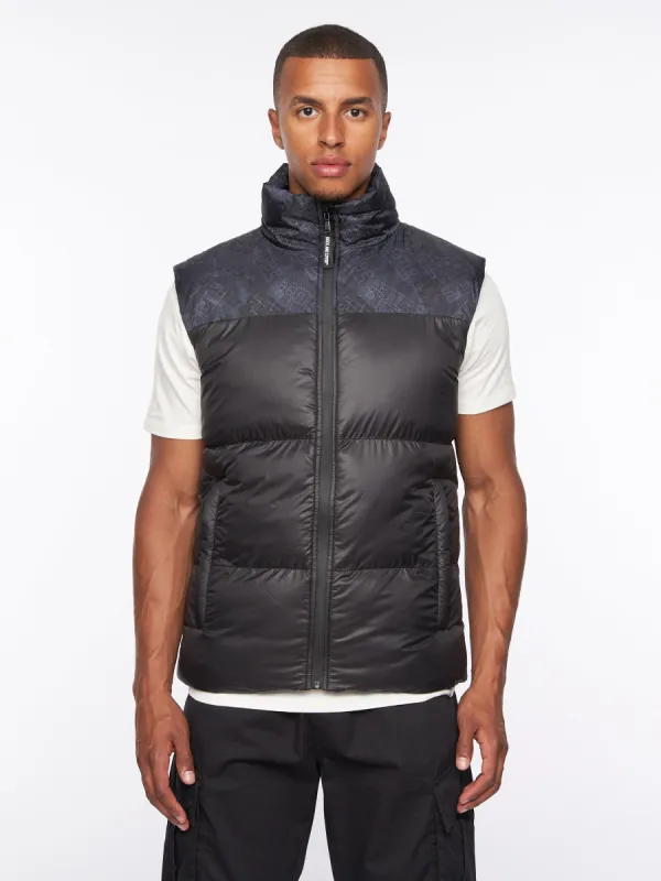 Romain Padded Gilet Black Camo sold by Duck and Cover
