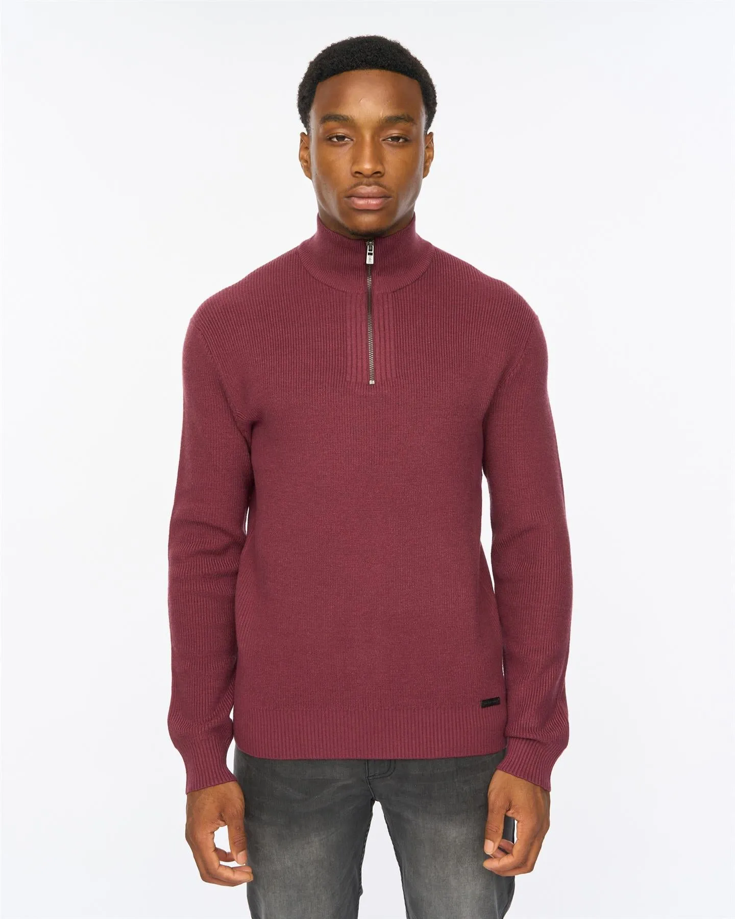 Potenza 1/4 Zip Knit Raisin sold by Duck and Cover