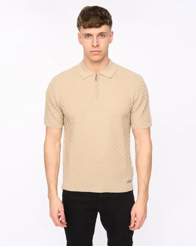 Danvers Zip Knit Polo Stone made by Duck and Cover