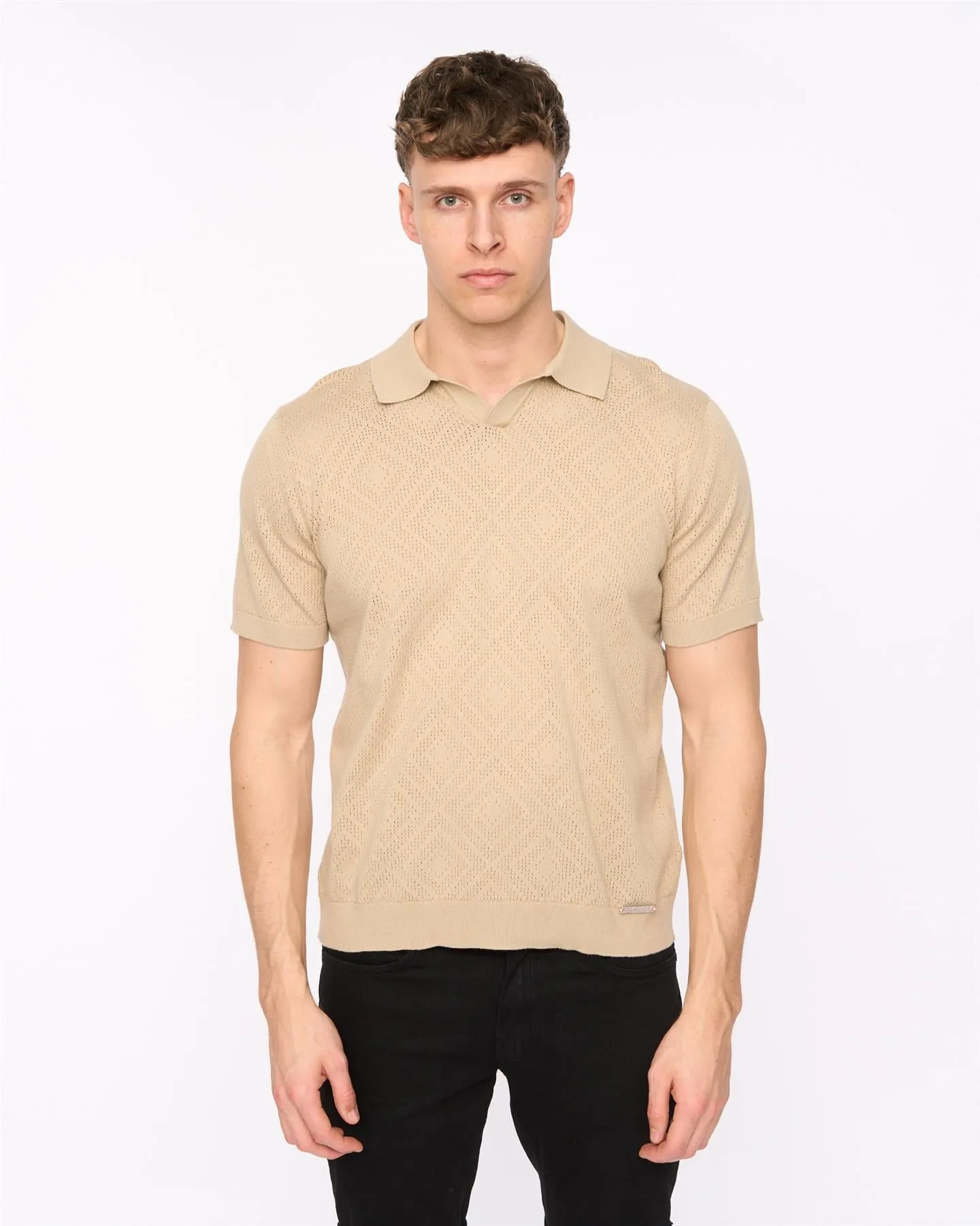 Dedham Knit Polo Stone sold by Duck and Cover
