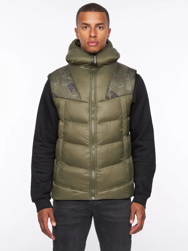 Rierson Hooded Gilet Dark Olive sold by Duck and Cover
