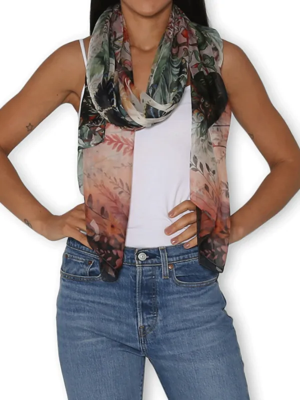 THE ARTISTS LABEL PEACOCK GARDEN SILK SCARF sold by ENNI