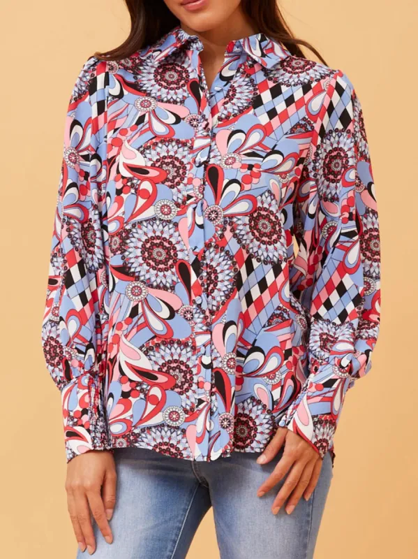 CAROLINE K MORGAN WIDE CUFF PRINT TOP sold by ENNI