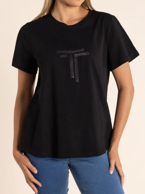 TWO-T'S LOGO SEQUIN CREW TEE sold by ENNI