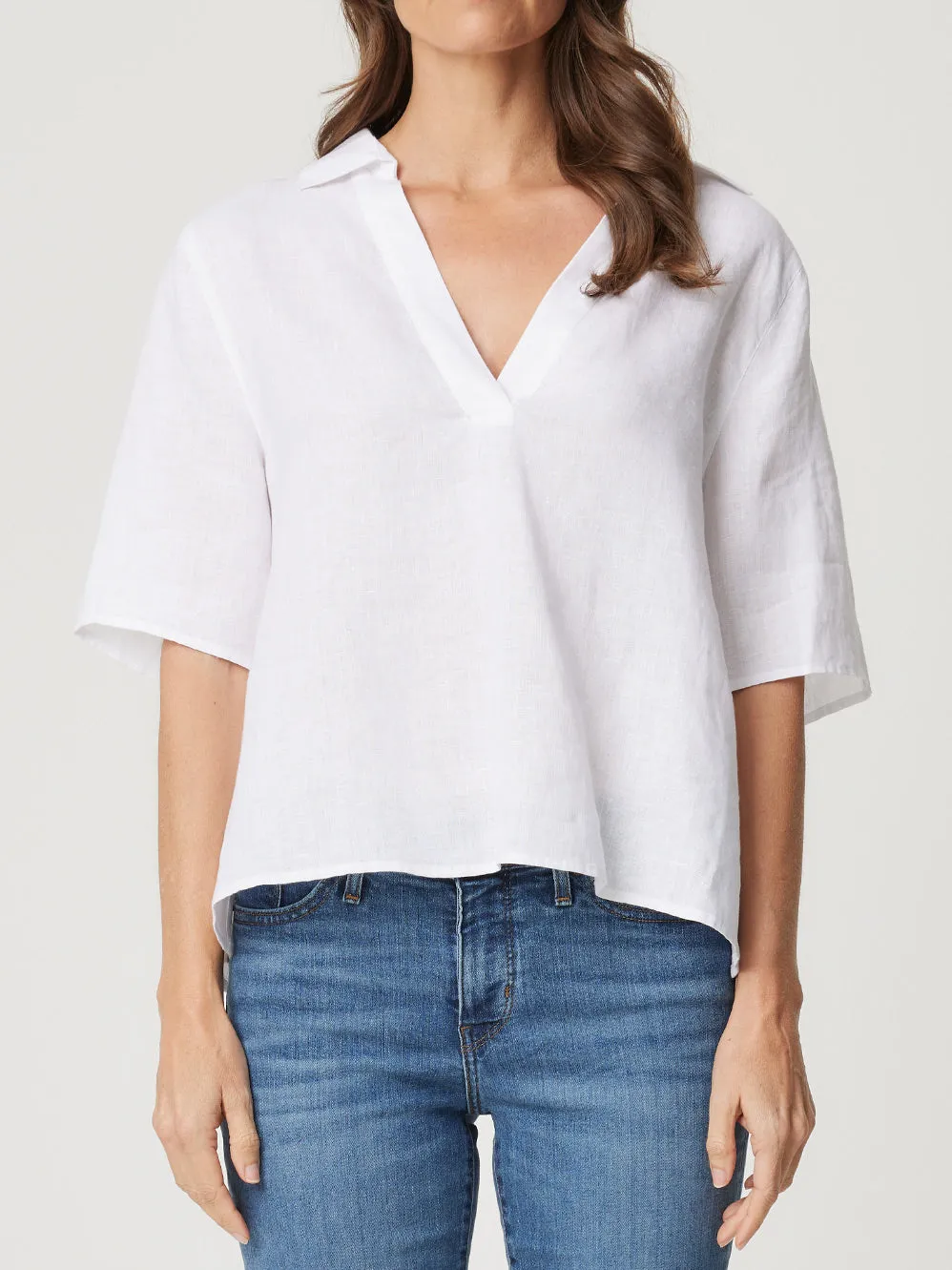 ENNI LINEN CROP COLLARED TOP sold by ENNI