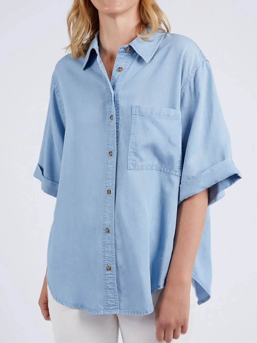 ELM BLISSFUL CHAMBRAY SHORT SLEEVE SHIRT sold by ENNI