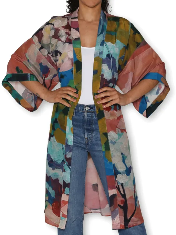 THE ARTISTS LABEL PINK GRANITE LONG SILK KIMONO sold by ENNI