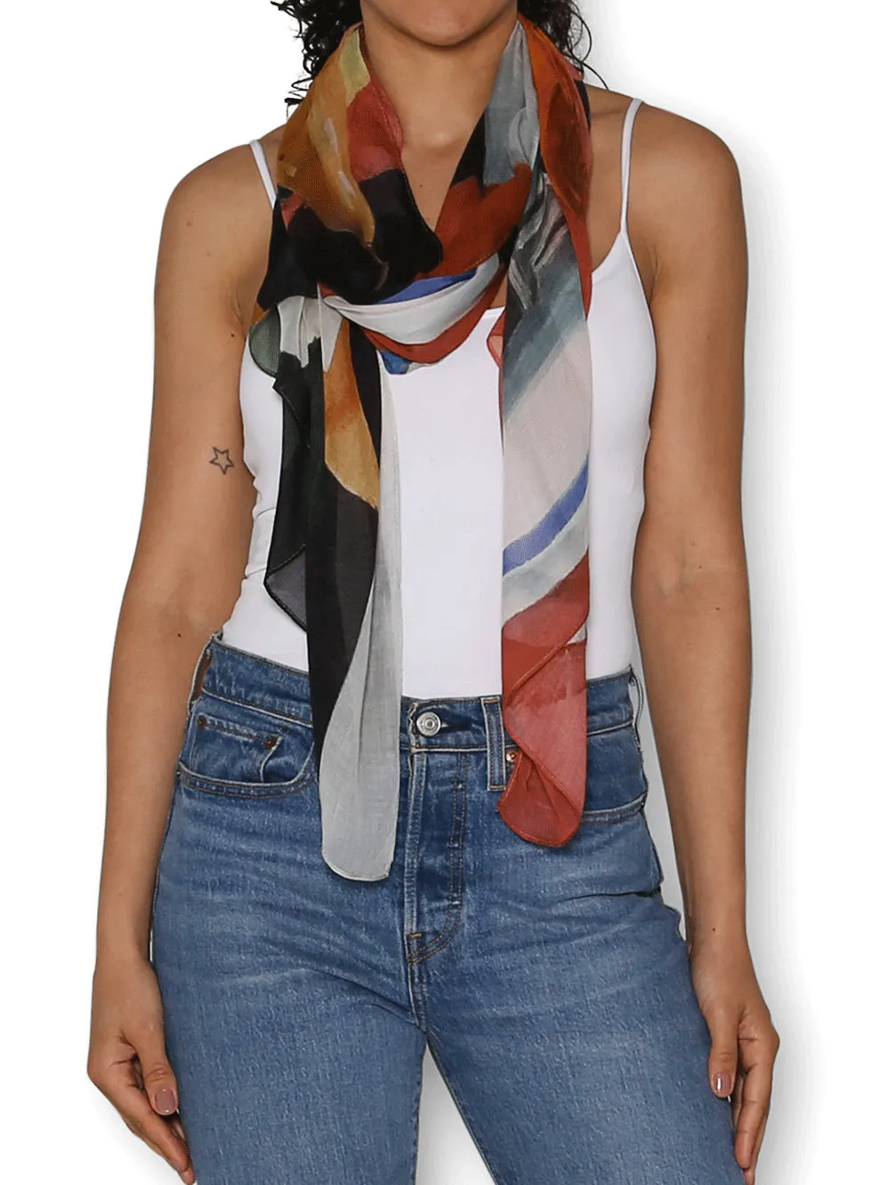 THE ARTISTS LABEL MAGNOLIAS ON BLACK SCARF sold by ENNI