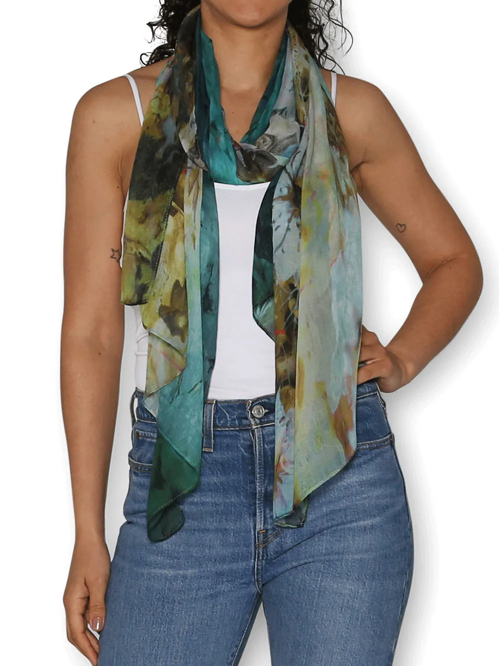 THE ARTISTS LABEL WATERS FLOWERS SCARF sold by ENNI