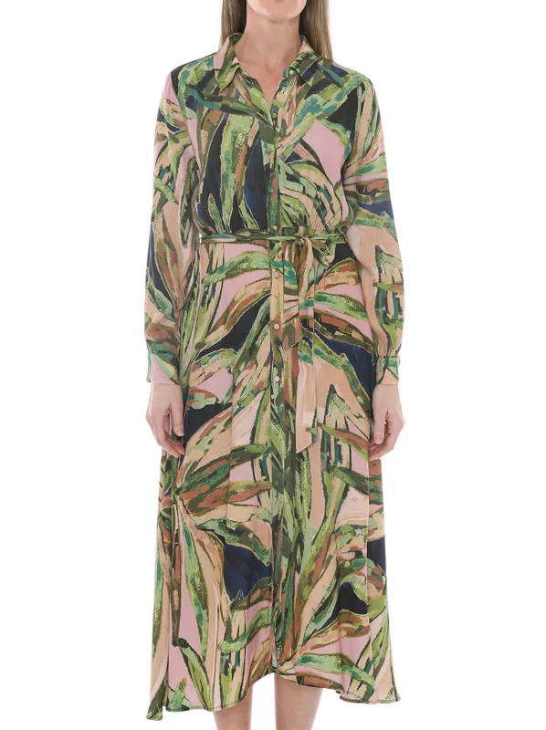 JUMP PAINTED LEAVES TIE WASIT DRESS sold by ENNI