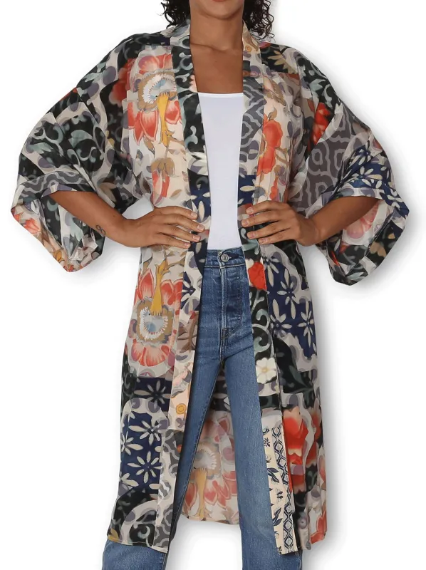 THE ARTISTS LABEL ORIENTAL PATCHWORK SILK LONG KIMONO sold by ENNI