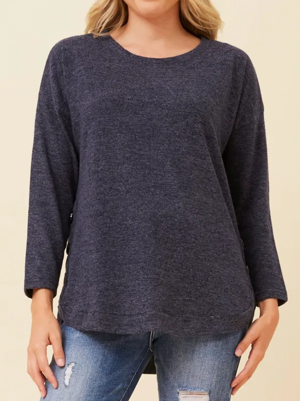 CAROLINE K MORGAN BUTTON DETAIL CURVED HEM TOP sold by ENNI