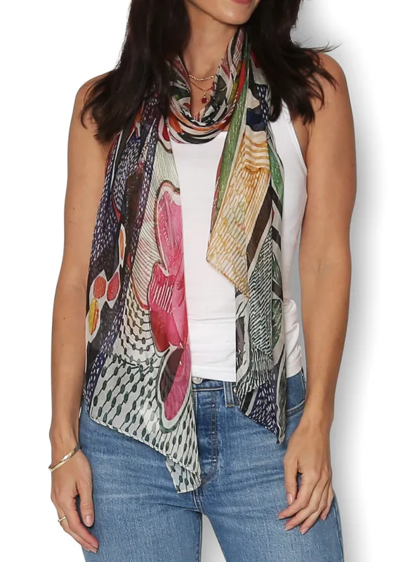 THE ARTISTS LABEL SUNSHINE AND NATIVES SILK SCARF sold by ENNI