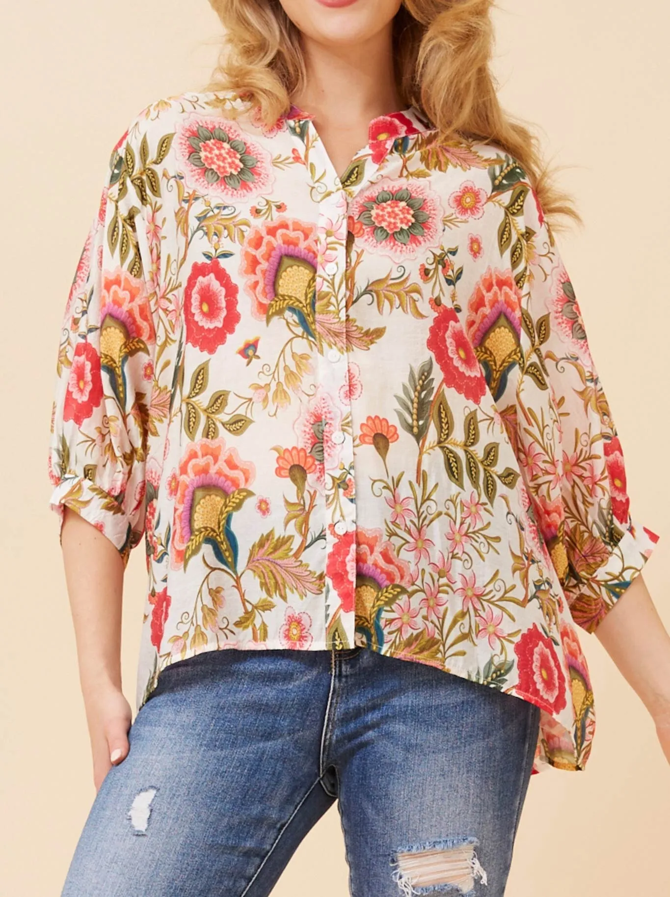 CAROLINE K MORGAN 3/4 SLEEVE SHIRT WITH BACK BUTTONS sold by ENNI
