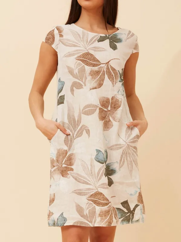BOTTEGA MODA LINEN LEAF PRINT DRESS sold by ENNI