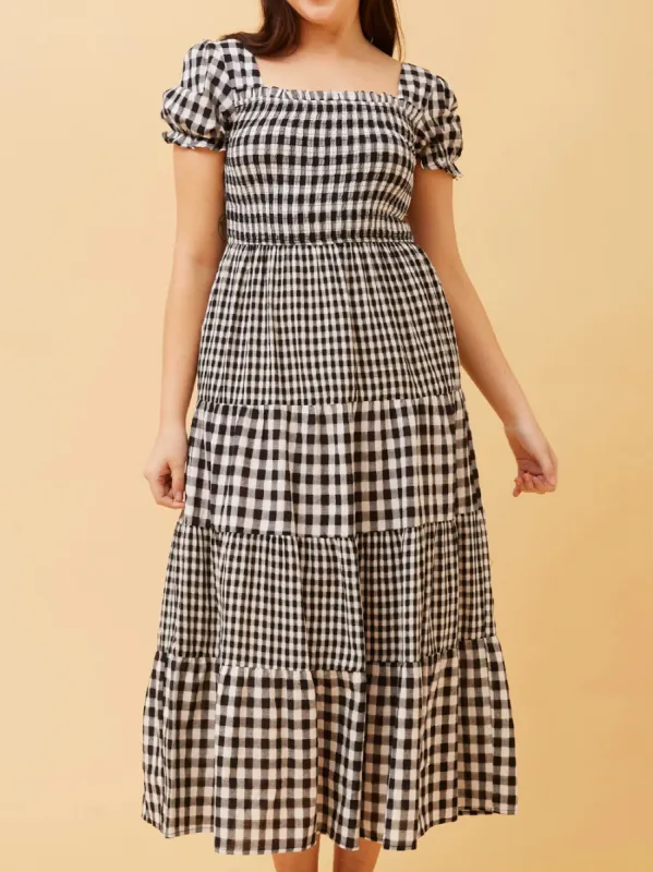 CAROLINE K MORGAN GINGHAM TIERED MAXI DRESS sold by ENNI