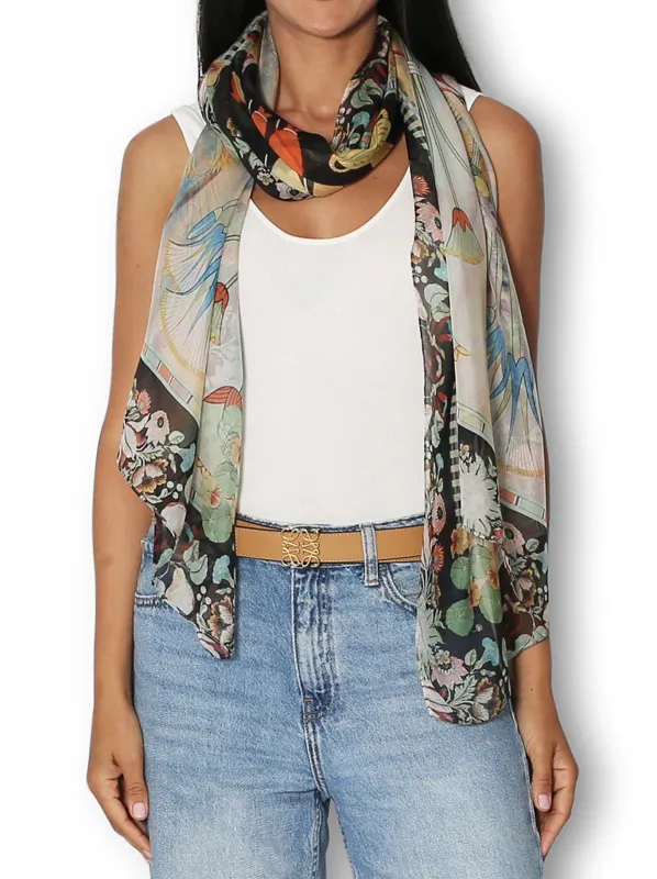 THE ARTISTS LABEL FOLK STILL LIFE SILK SCARF sold by ENNI