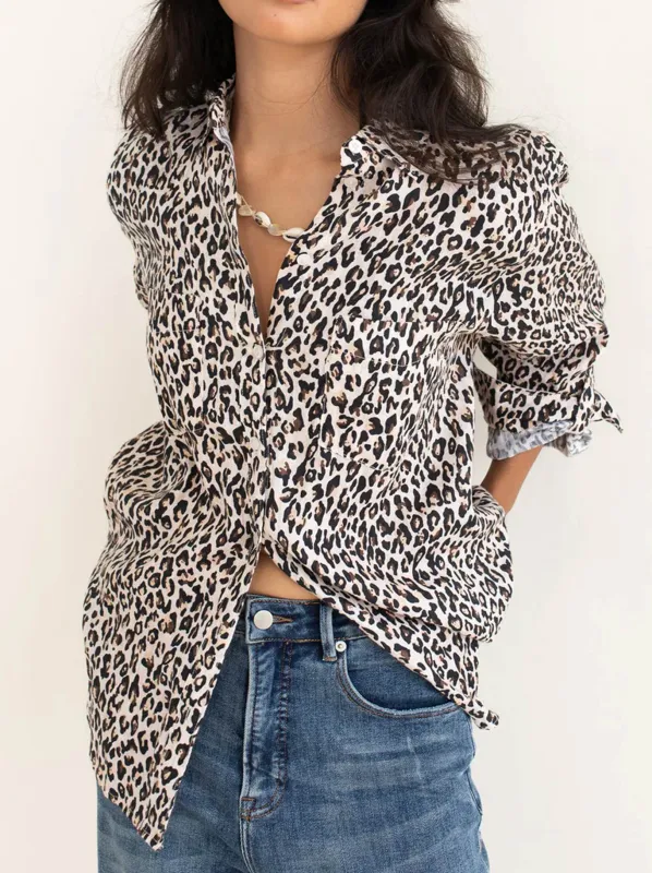 HUT LEOPARD LINEN BOYFRIEND SHIRT made by ENNI