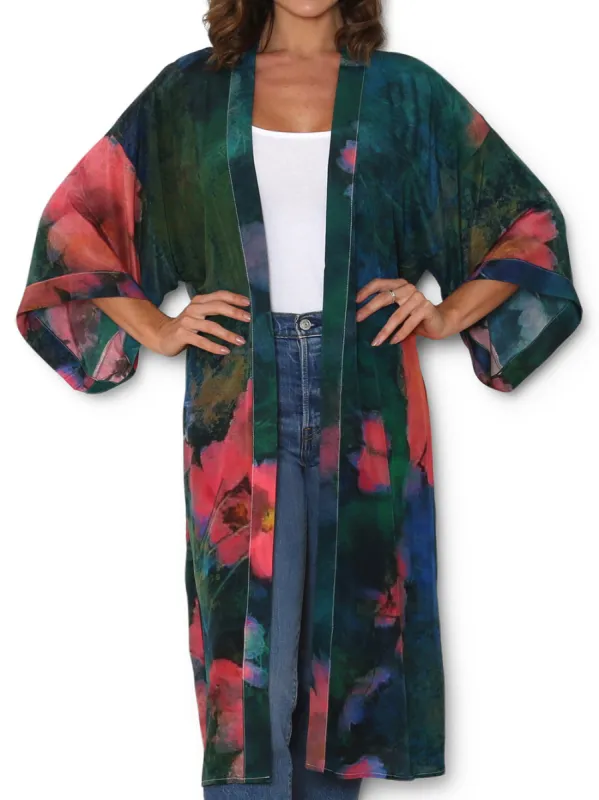 THE ARTISTS LABEL FRENCH MEADOW LONG SILK KIMONO sold by ENNI