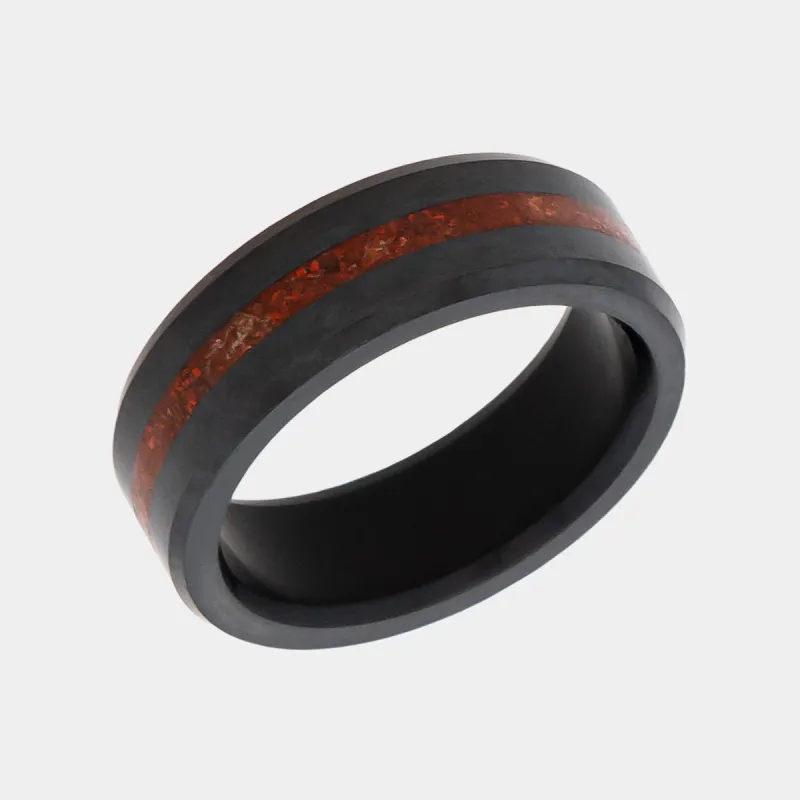 Black Diamond - Men’s Ring 8mm - Dinosaur Bone Inlay - ARES - Elysium Black Diamond sold by Elysium Black Diamond