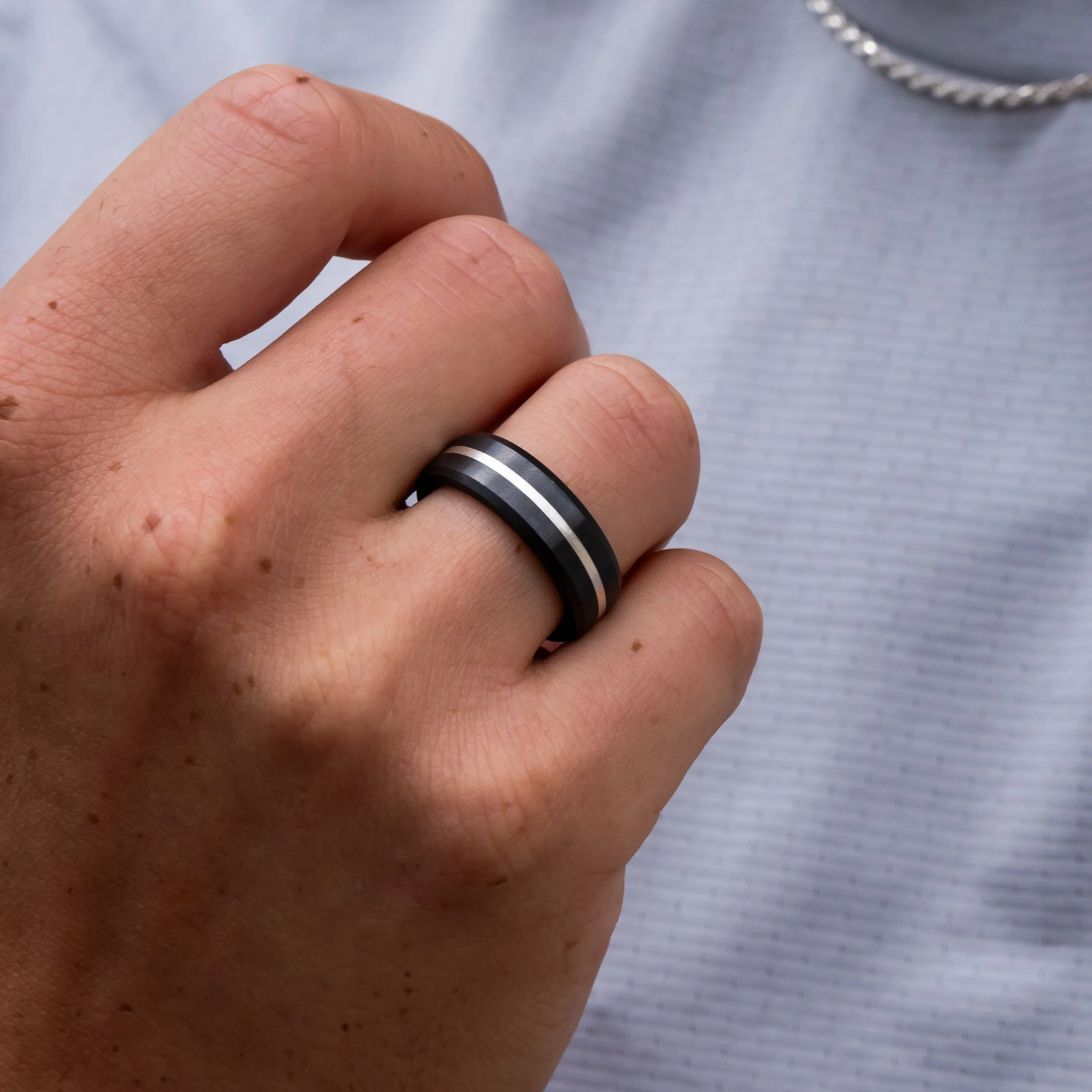 Black Diamond - Men’s Ring 7mm - Platinum Inlay - ARES - Elysium Black Diamond sold by Elysium Black Diamond product image thumbnail 3