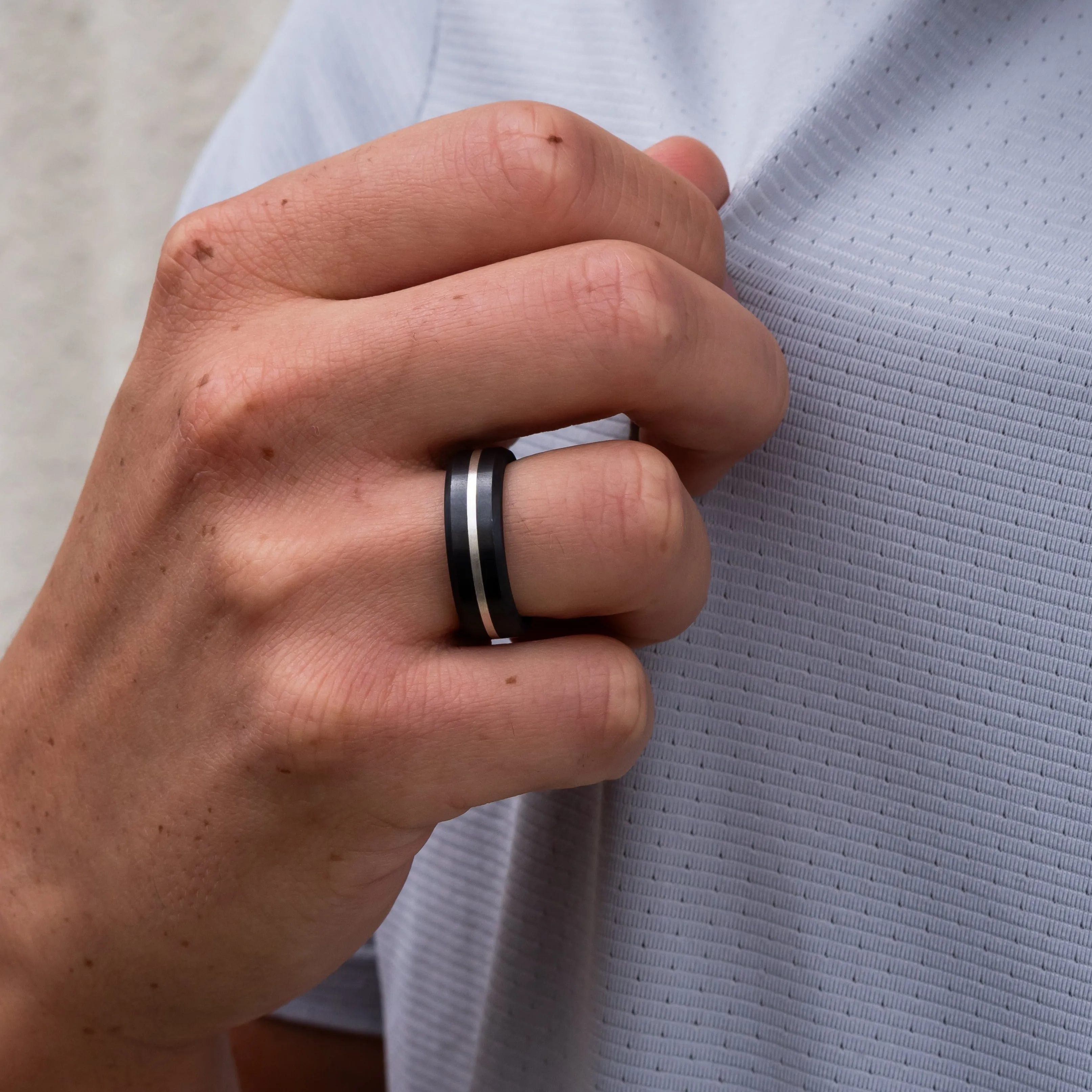 Black Diamond - Men’s Ring 7mm - Platinum Inlay - ARES - Elysium Black Diamond sold by Elysium Black Diamond product image thumbnail 4