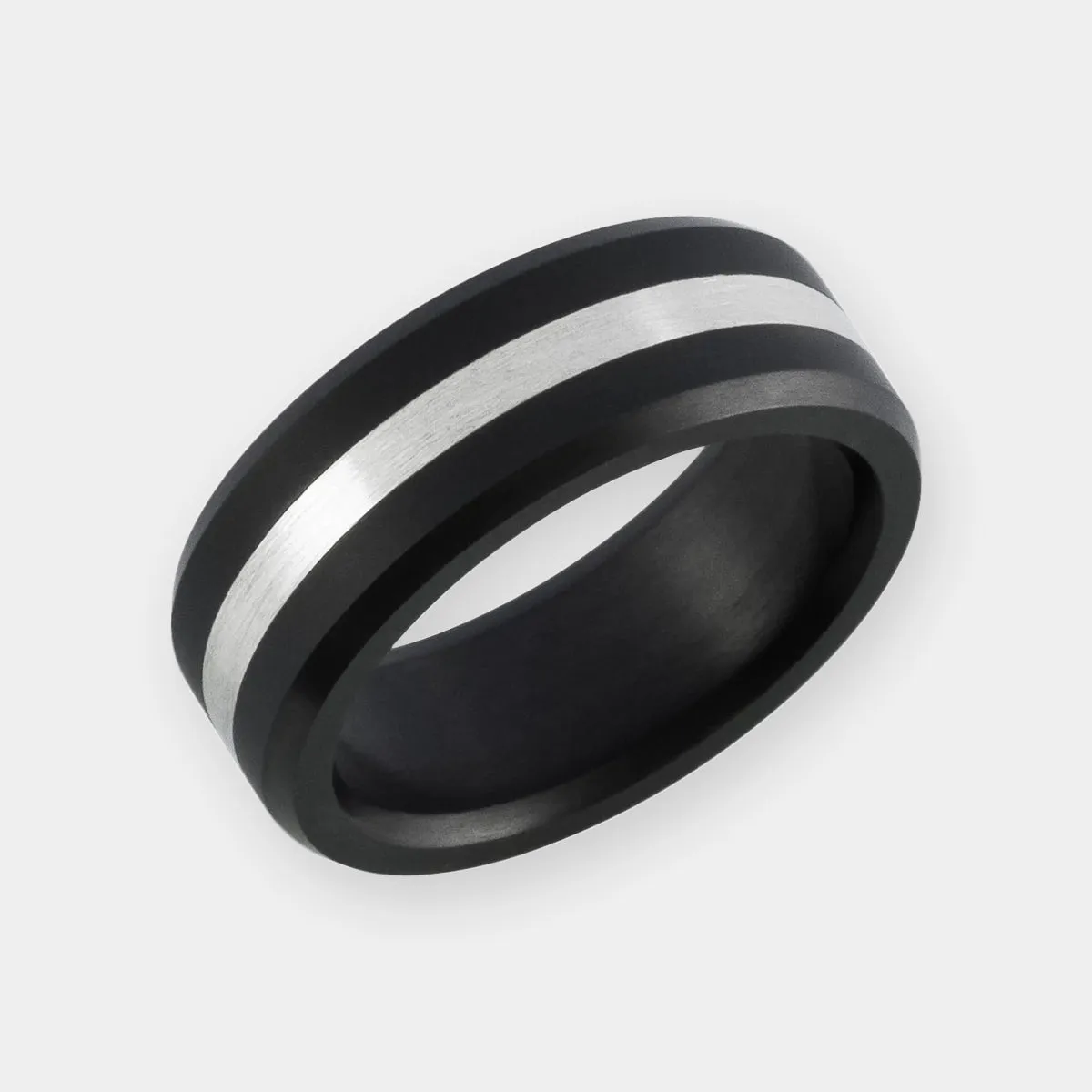 Black Diamond - Men’s Ring 8mm - Silver Inlay - ARES - Elysium Black Diamond sold by Elysium Black Diamond