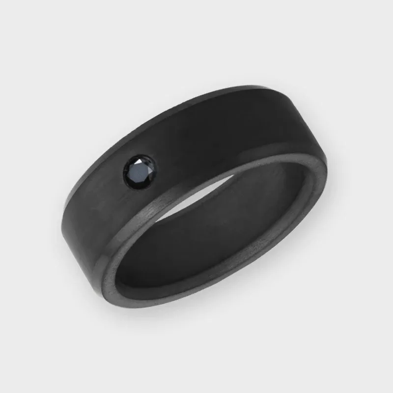 Black Diamond - Men’s Ring 8mm - Black Diamond Inset - ARES - Elysium Black Diamond sold by Elysium Black Diamond