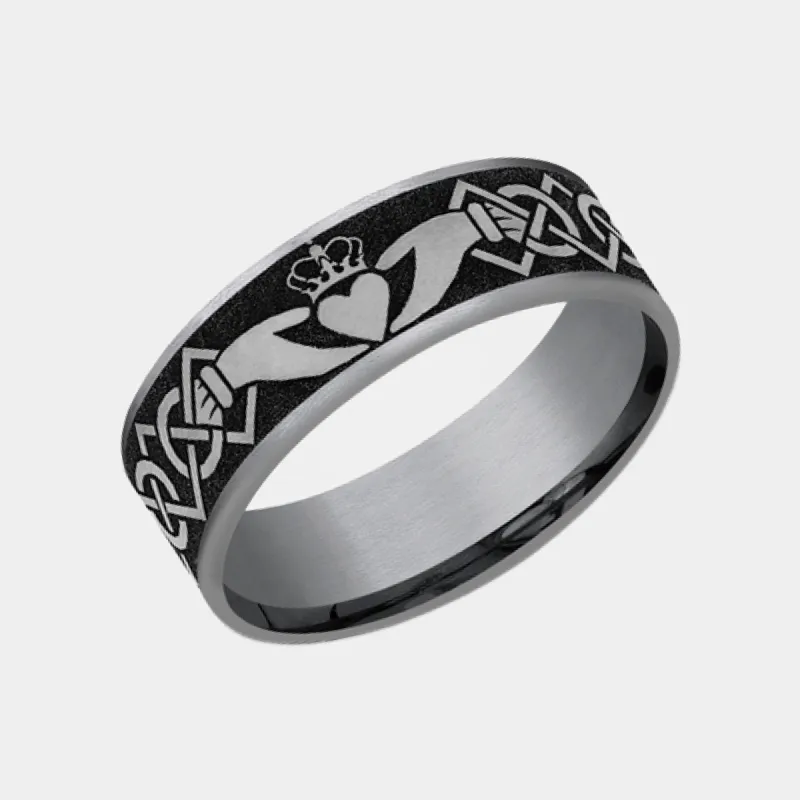 Men's Wedding Band | The Claddagh | Tantalum Grey with Grey Black Titanium | Elysium sold by Elysium Black Diamond