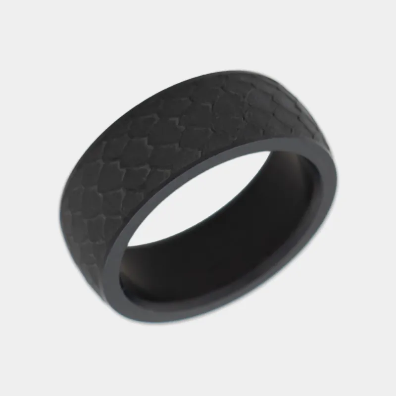 NYX 8mm - Size 11 - Polished Finish Dragon Scale Laser Engraving - SHIPS WITHIN 2 BUSINESS DAYS sold by Elysium Black Diamond