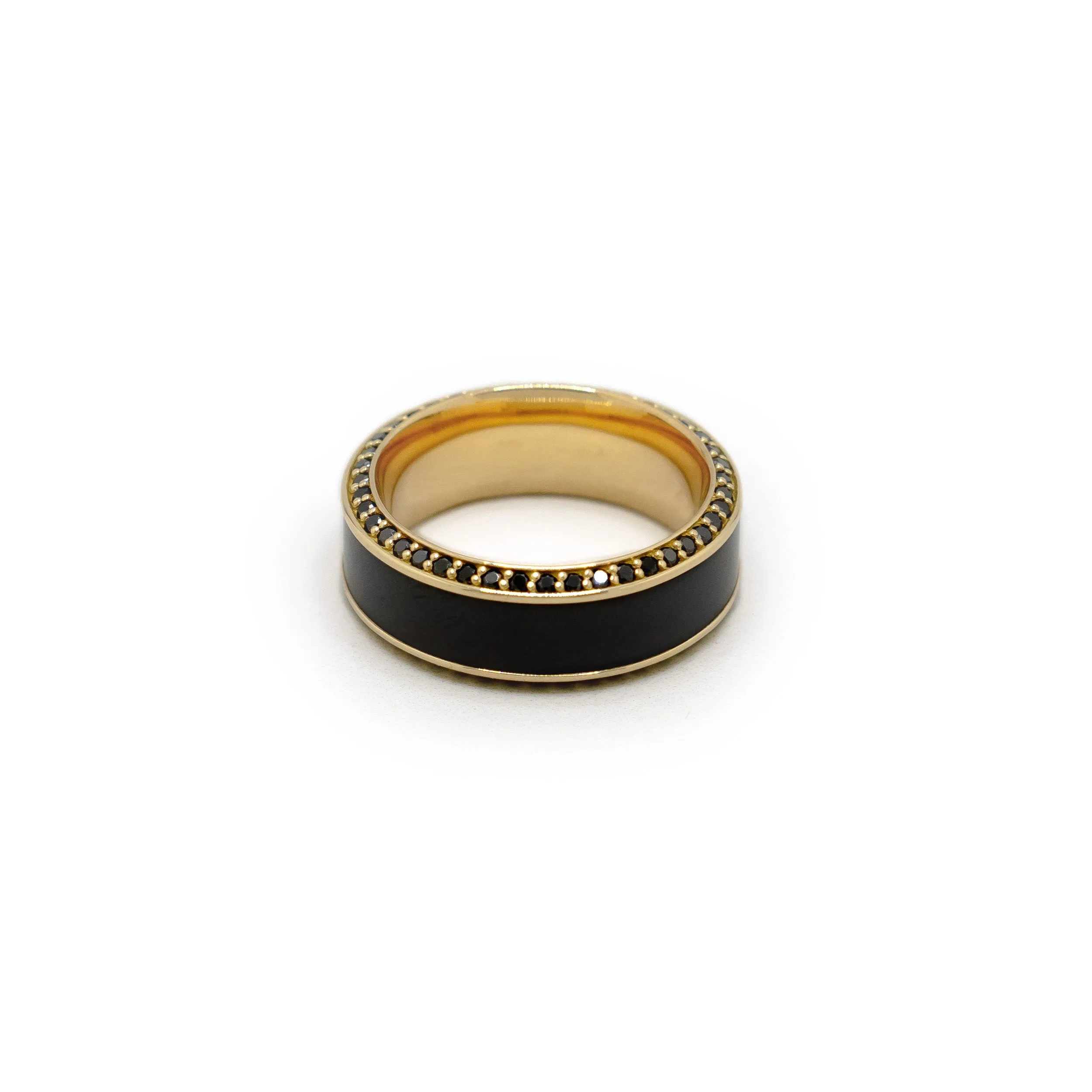 Black Diamond - Men’s Ring 8mm - Yellow Gold Band w Black Diamond inlay and Diamond Insets - HELIOS - Elysium Black Diamond sold by Elysium Black Diamond product image thumbnail 5