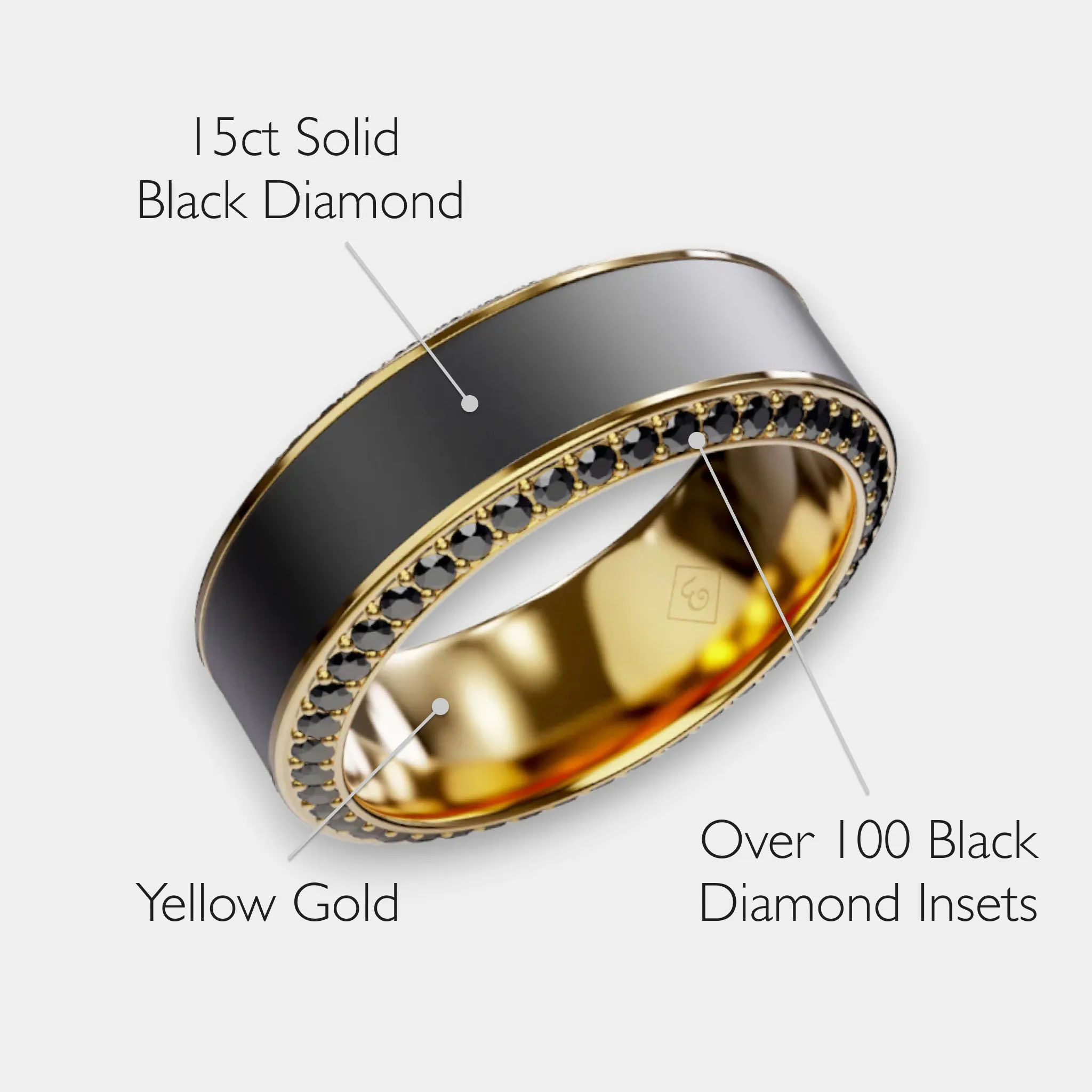 Black Diamond - Men’s Ring 8mm - Yellow Gold Band w Black Diamond inlay and Diamond Insets - HELIOS - Elysium Black Diamond sold by Elysium Black Diamond product image thumbnail 2