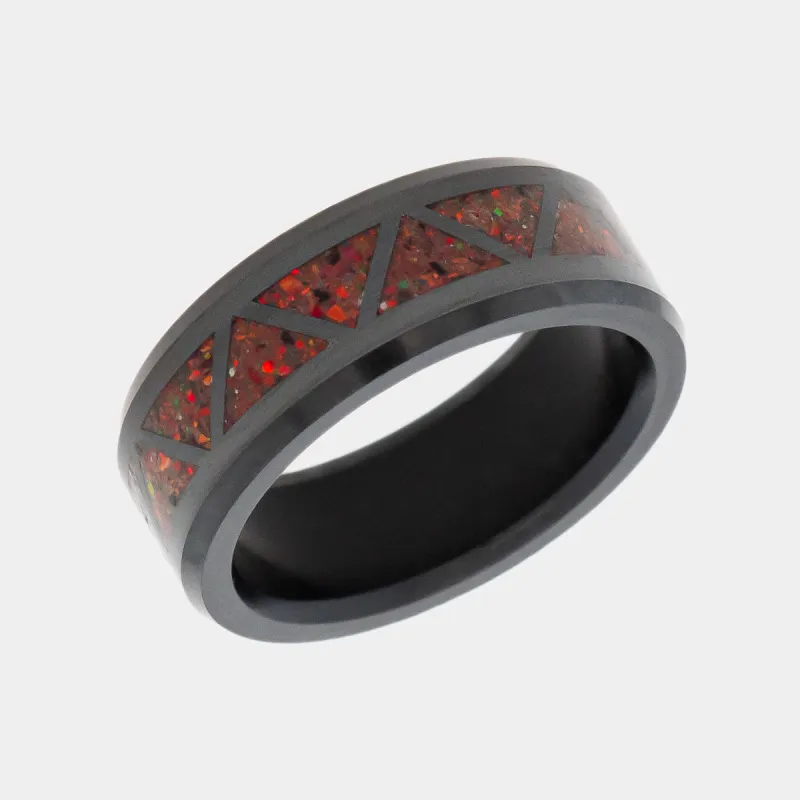 Black Diamond - Men’s Ring 8mm - Magma Opal Triangle Pattern Inlay - ARES - Elysium Black Diamond sold by Elysium Black Diamond