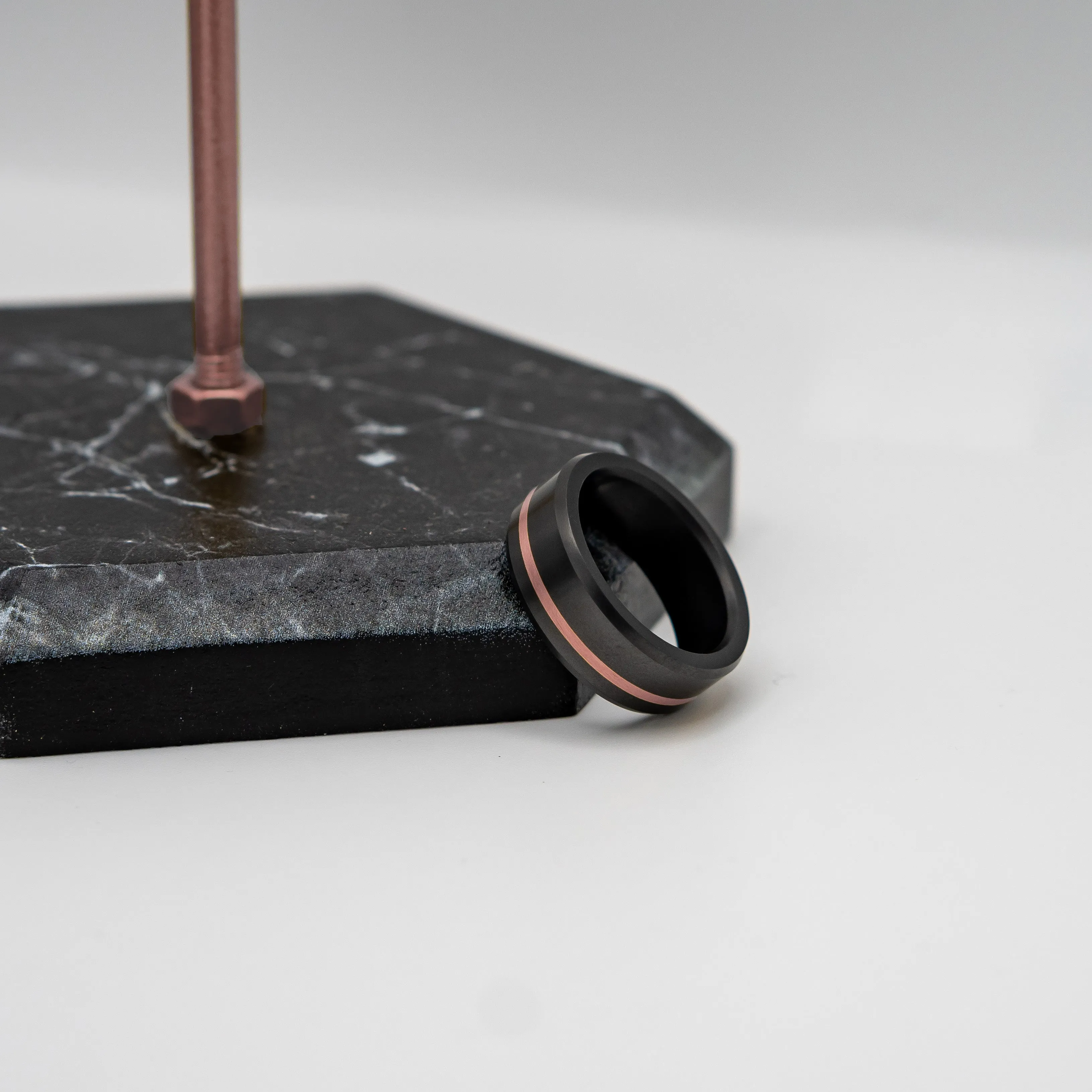 Black Diamond - Men’s Ring 8mm - Offset Inlay Rose Gold - ARES - Elysium Black Diamond sold by Elysium Black Diamond product image thumbnail 5