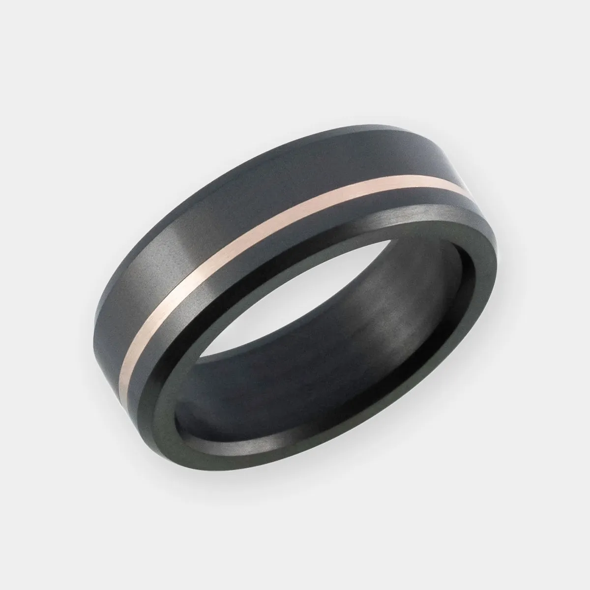 Black Diamond - Men’s Ring 8mm - Offset Inlay Rose Gold - ARES - Elysium Black Diamond sold by Elysium Black Diamond