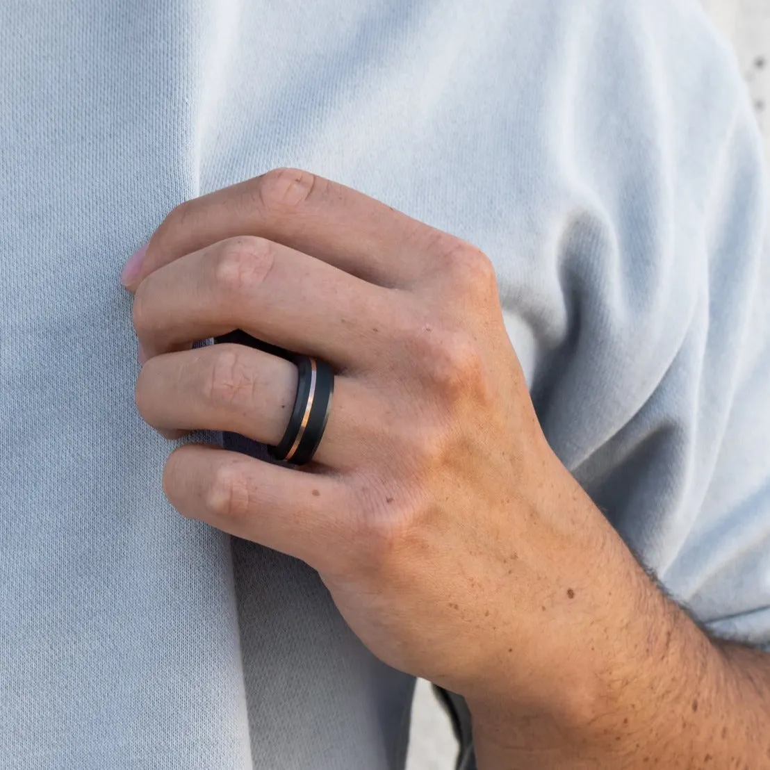 Black Diamond - Men’s Ring 8mm - Offset Inlay Rose Gold - ARES - Elysium Black Diamond sold by Elysium Black Diamond product image thumbnail 3