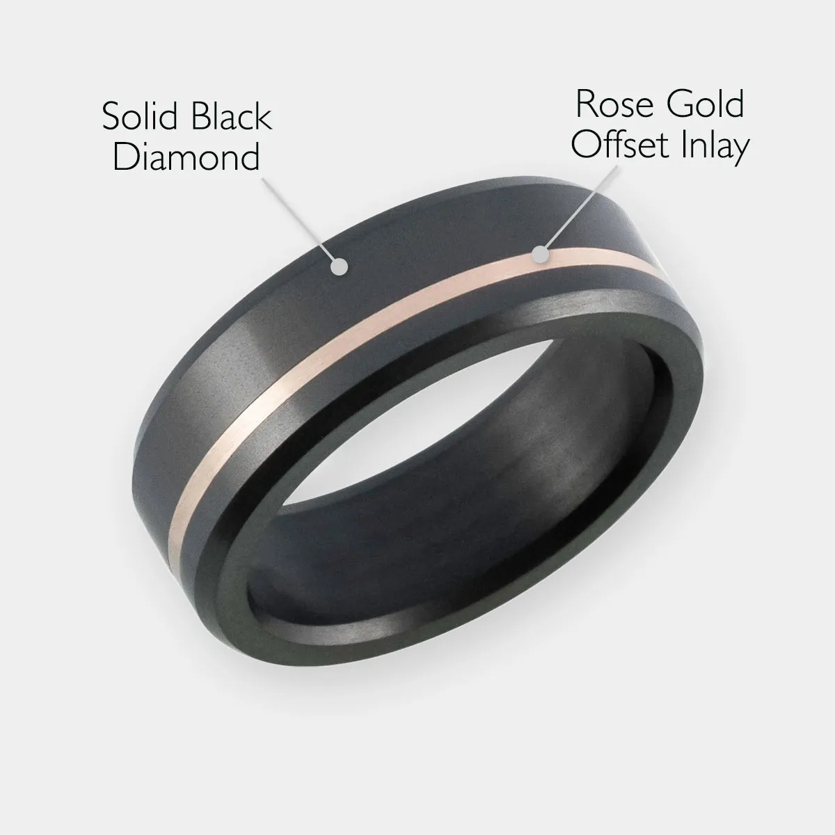 Black Diamond - Men’s Ring 8mm - Offset Inlay Rose Gold - ARES - Elysium Black Diamond sold by Elysium Black Diamond product image thumbnail 2