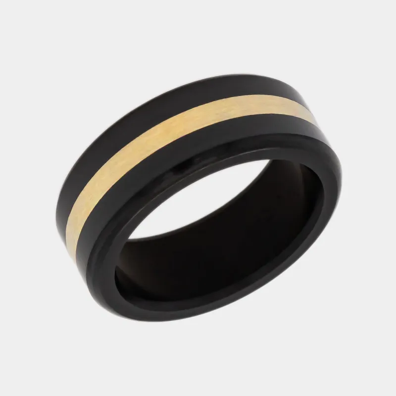 KRATOS - 8mm - Size 10 - Matte Finish - 24k Yellow Gold Inlay - SHIPS WITHIN 2 BUSINESS DAYS sold by Elysium Black Diamond