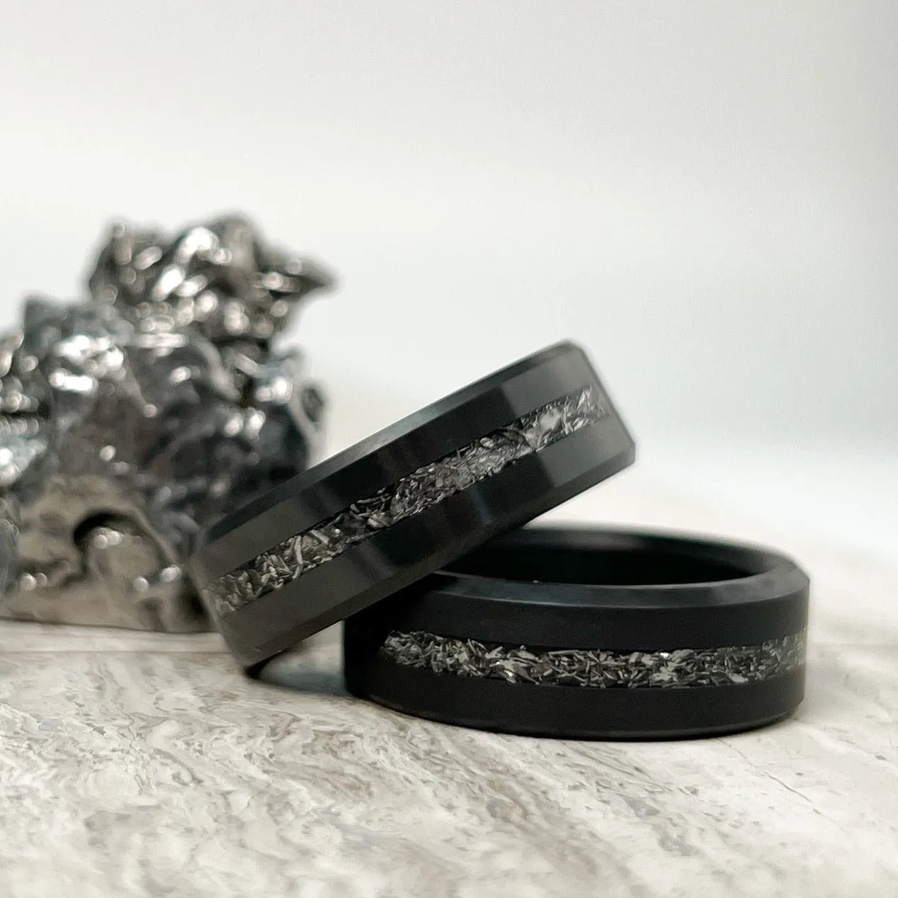 ARES 8mm - Size 8 - Matte Authentic Muonionalausta Meteorite Inlay - SHIPS WITHIN 2 BUSINESS DAYS sold by Elysium Black Diamond product image thumbnail 4