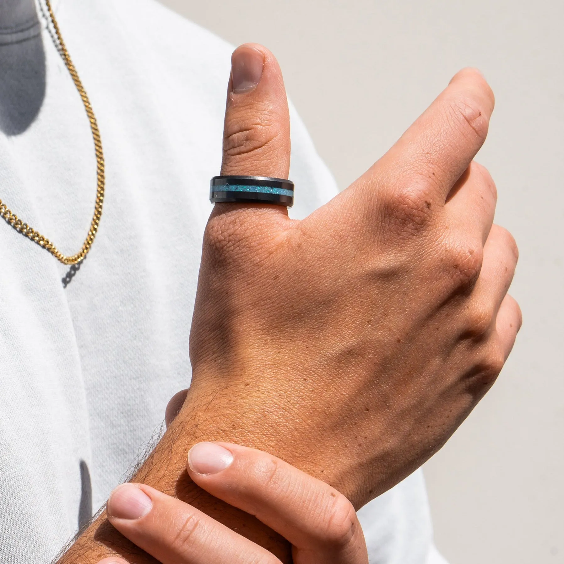 Black Diamond - Men’s Ring 8mm - Blue Opal Inlay - ARES - Elysium Black Diamond sold by Elysium Black Diamond product image thumbnail 4