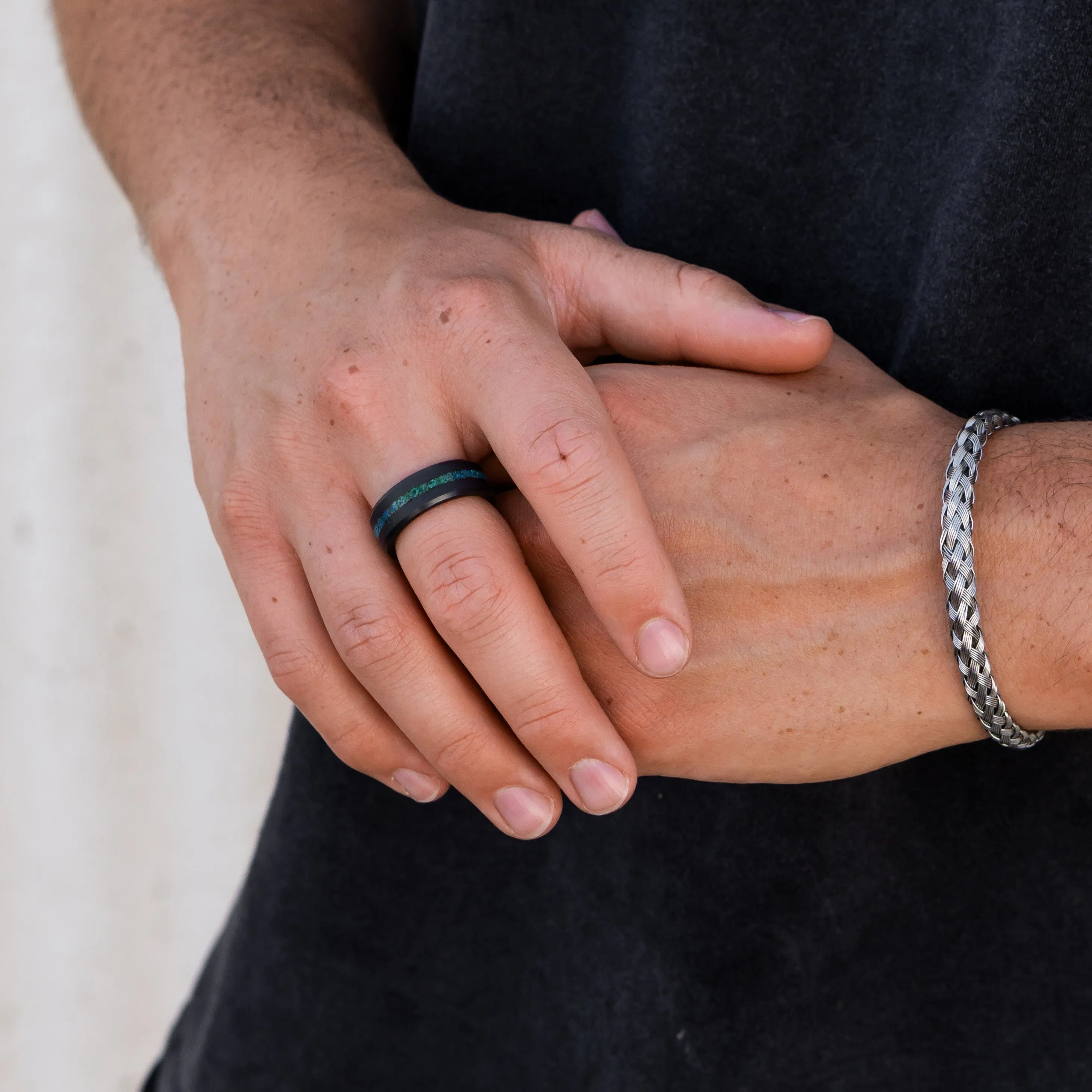 Black Diamond - Men’s Ring 8mm - Blue Opal Inlay - ARES - Elysium Black Diamond sold by Elysium Black Diamond product image thumbnail 5