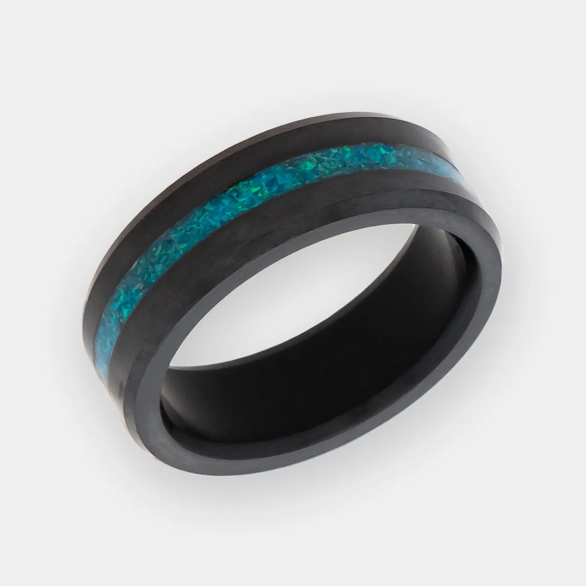 Black Diamond - Men’s Ring 8mm - Blue Opal Inlay - ARES - Elysium Black Diamond sold by Elysium Black Diamond