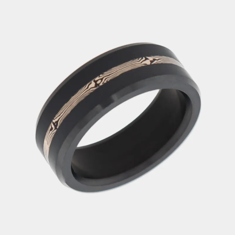 ARES 8MM - SIZE 10 - MATTE FINISH - 14K White Gold Mokume Inlay - SHIPS WITHIN 2 BUSINESS DAYS sold by Elysium Black Diamond